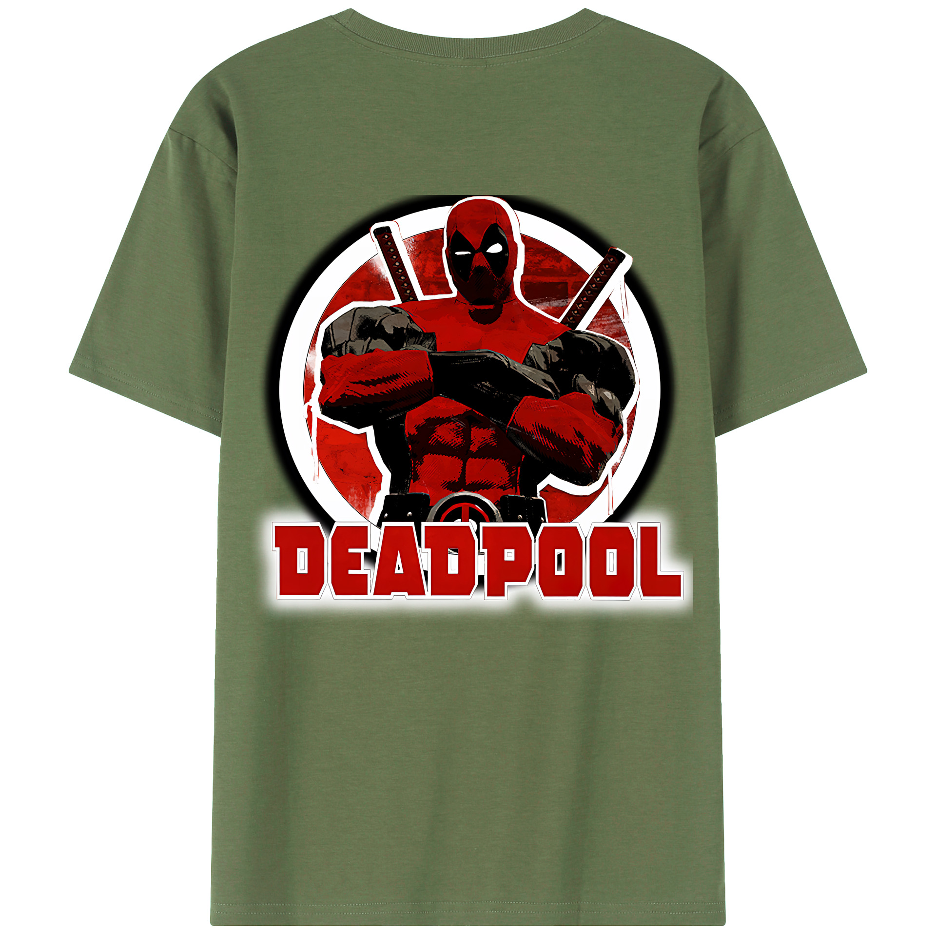 （画像用） Deadpool デッドプール 綿100％ メンズ半袖Tシャツ（バックプリント） 通気性